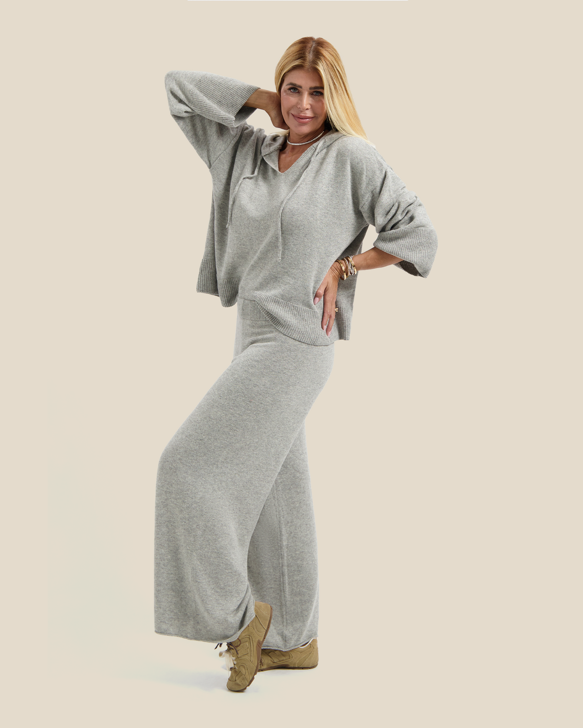 Wide Knitted Trousers - Grey