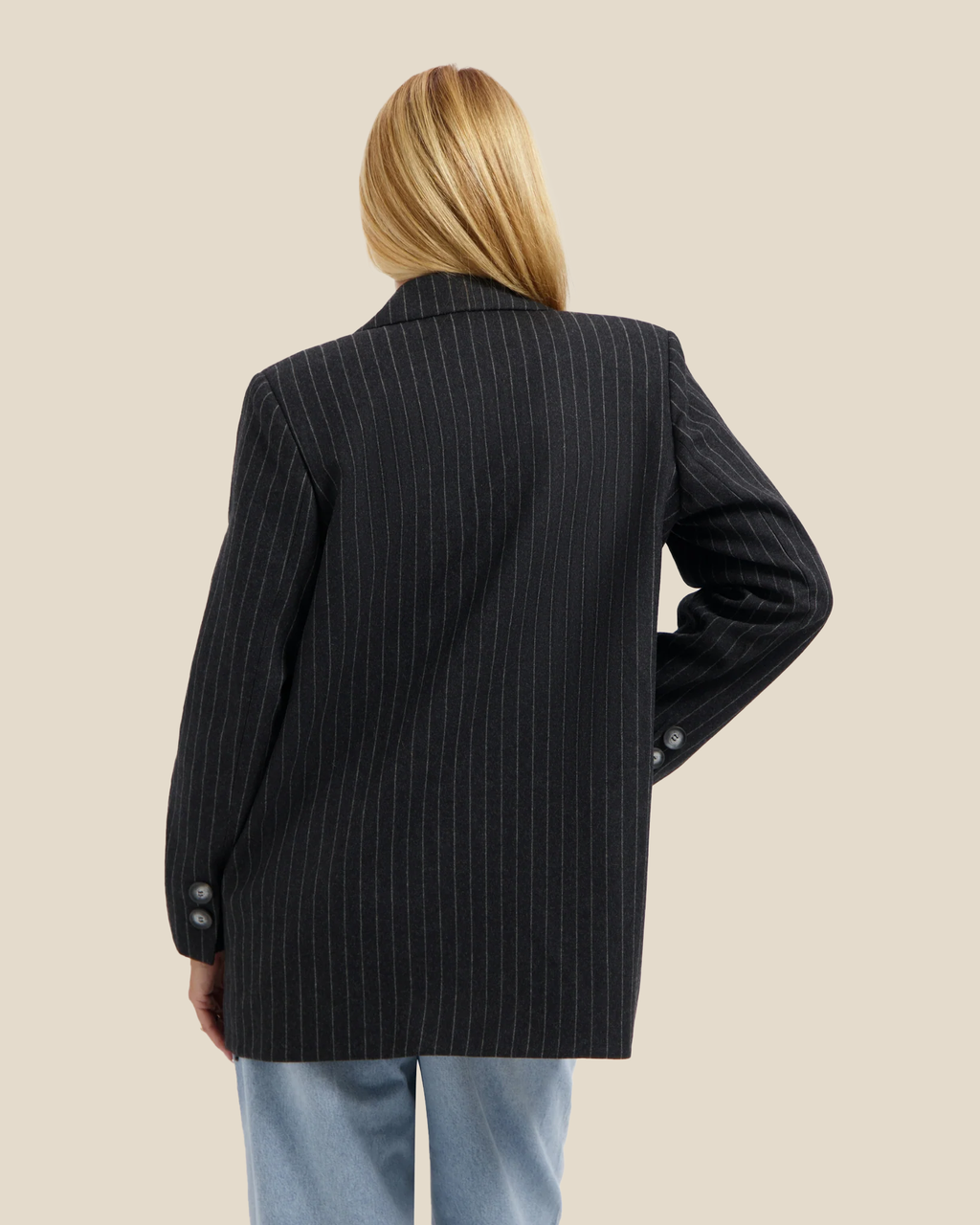 Oversized Striped Blazer - Grey