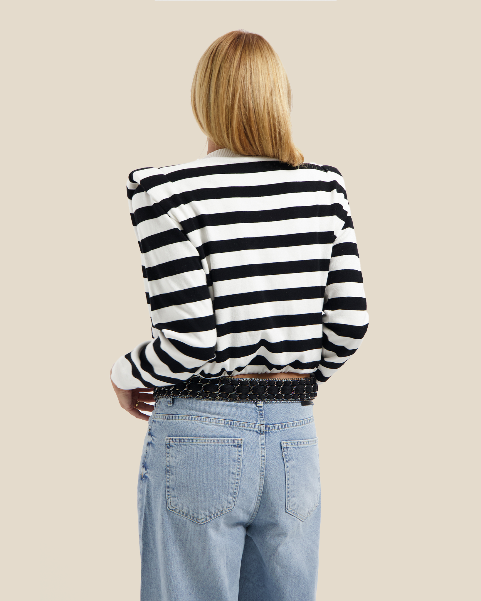 Striped Cropped Sweater - Black/White