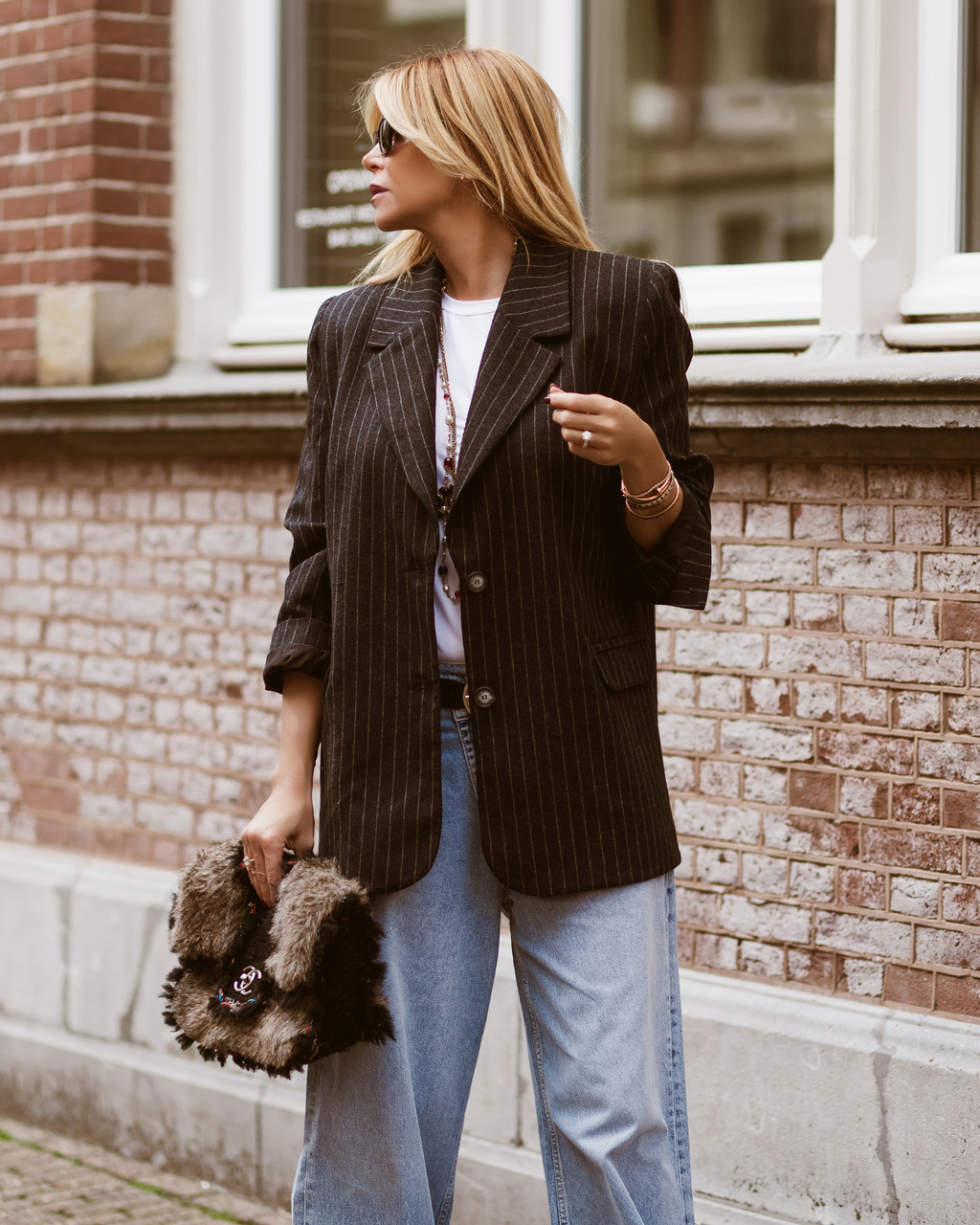 Oversized Striped Blazer - Grey