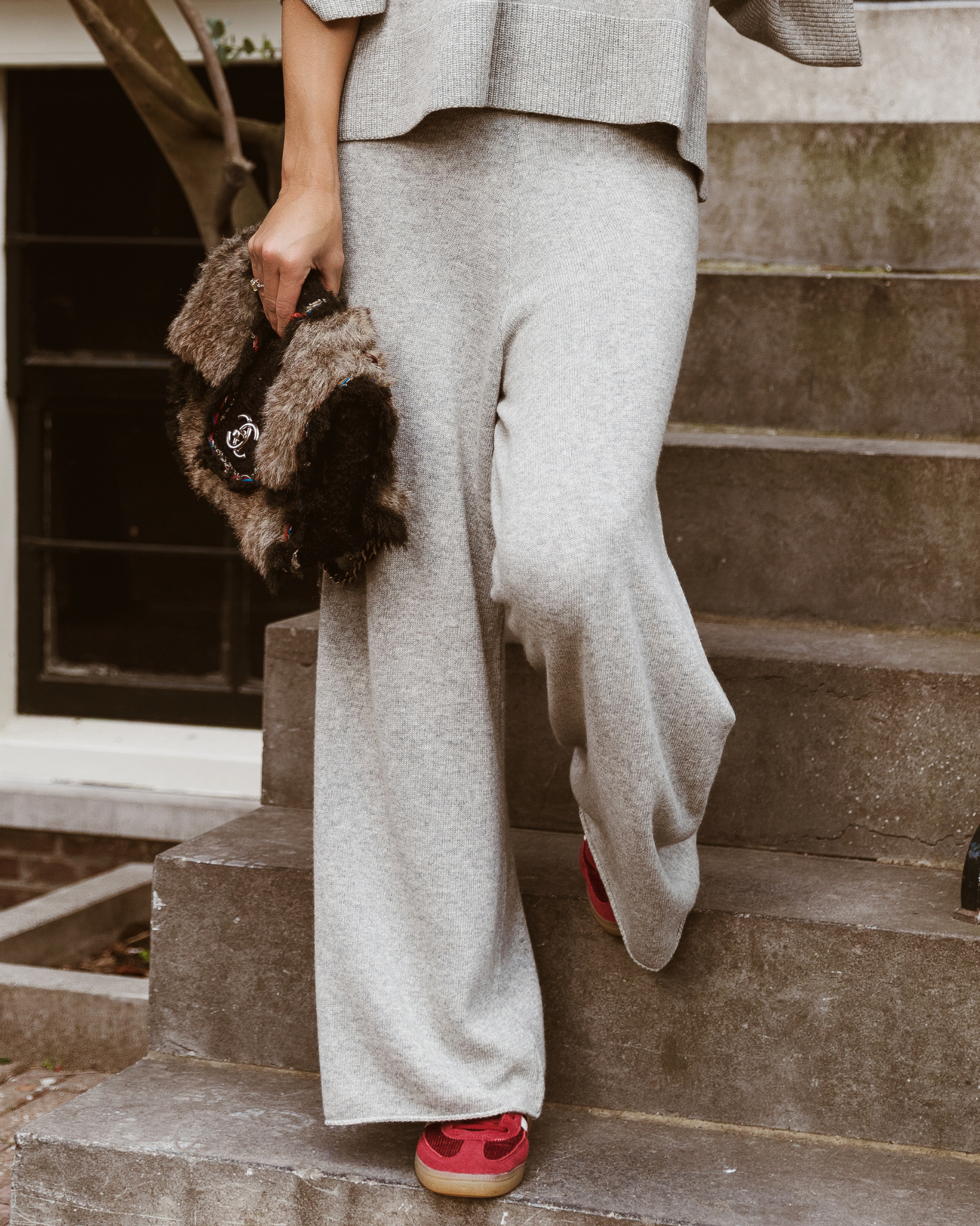 Wide Knitted Trousers - Grey