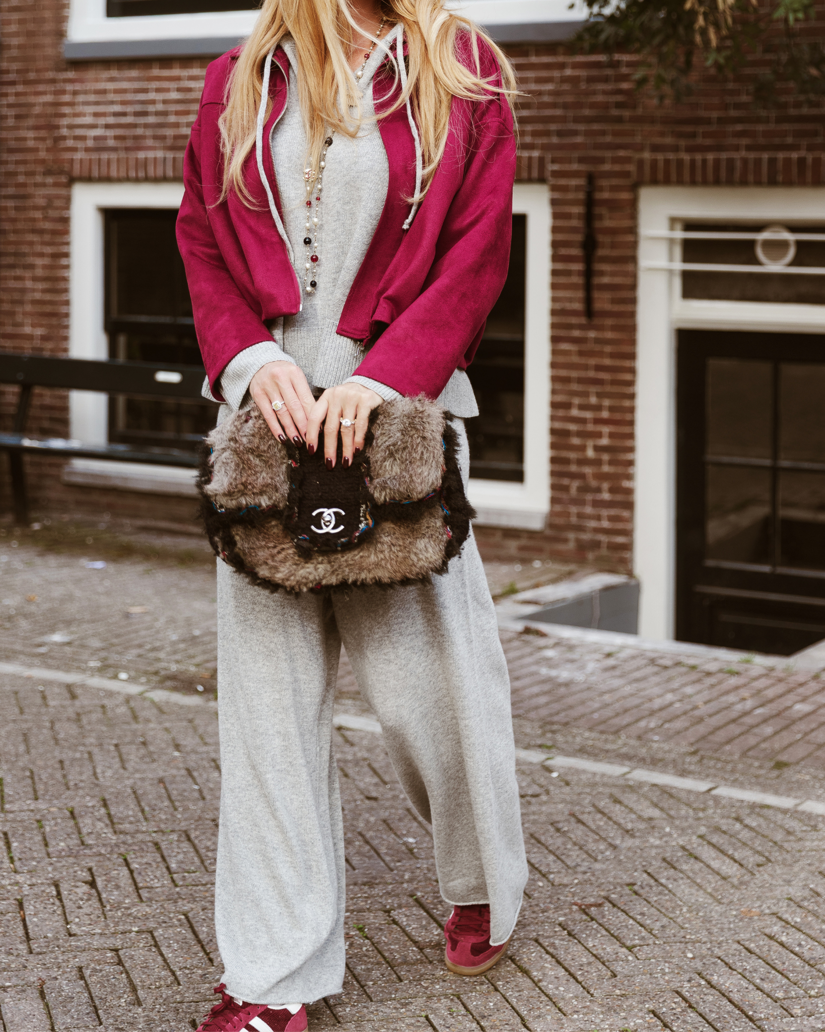 Wide Knitted Trousers - Grey