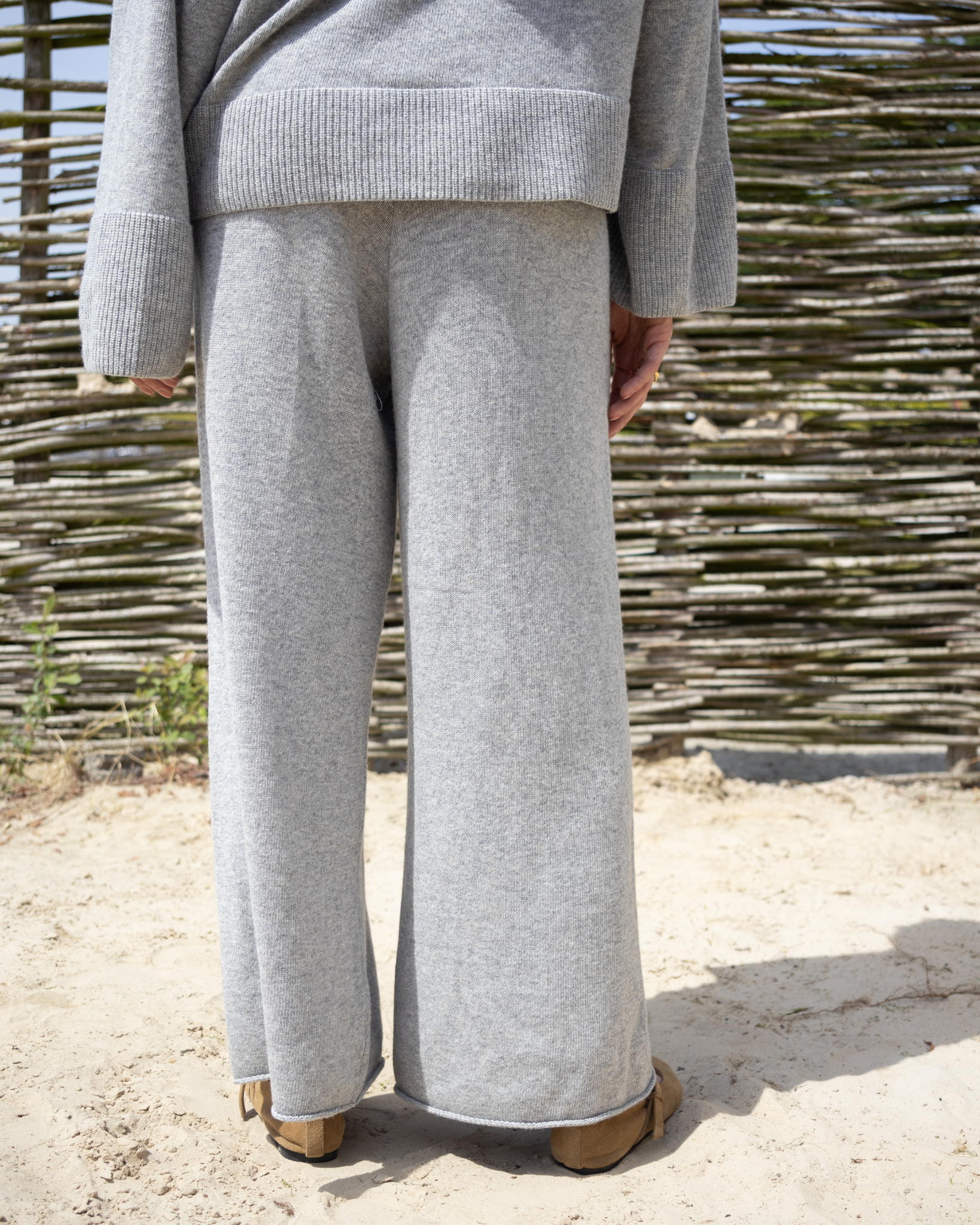 Wide Knitted Trousers - Grey