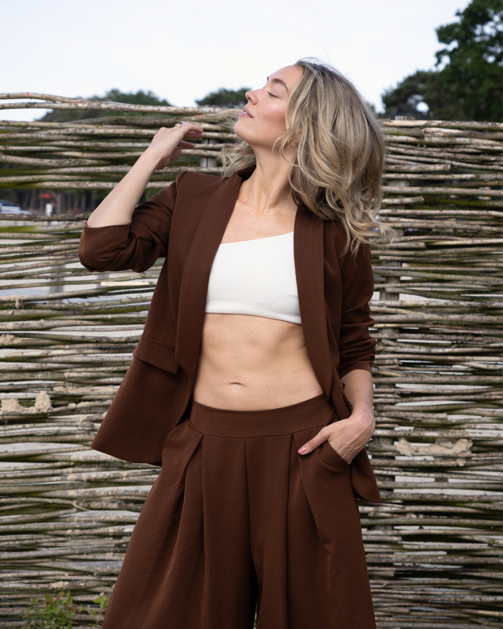 Rolled-up Sleeves Blazer - Brown