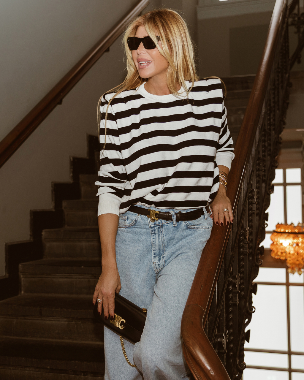 Striped Cropped Sweater - Black/White