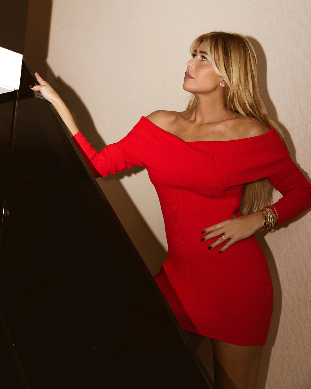 Off-the-shoulder Dress - Red