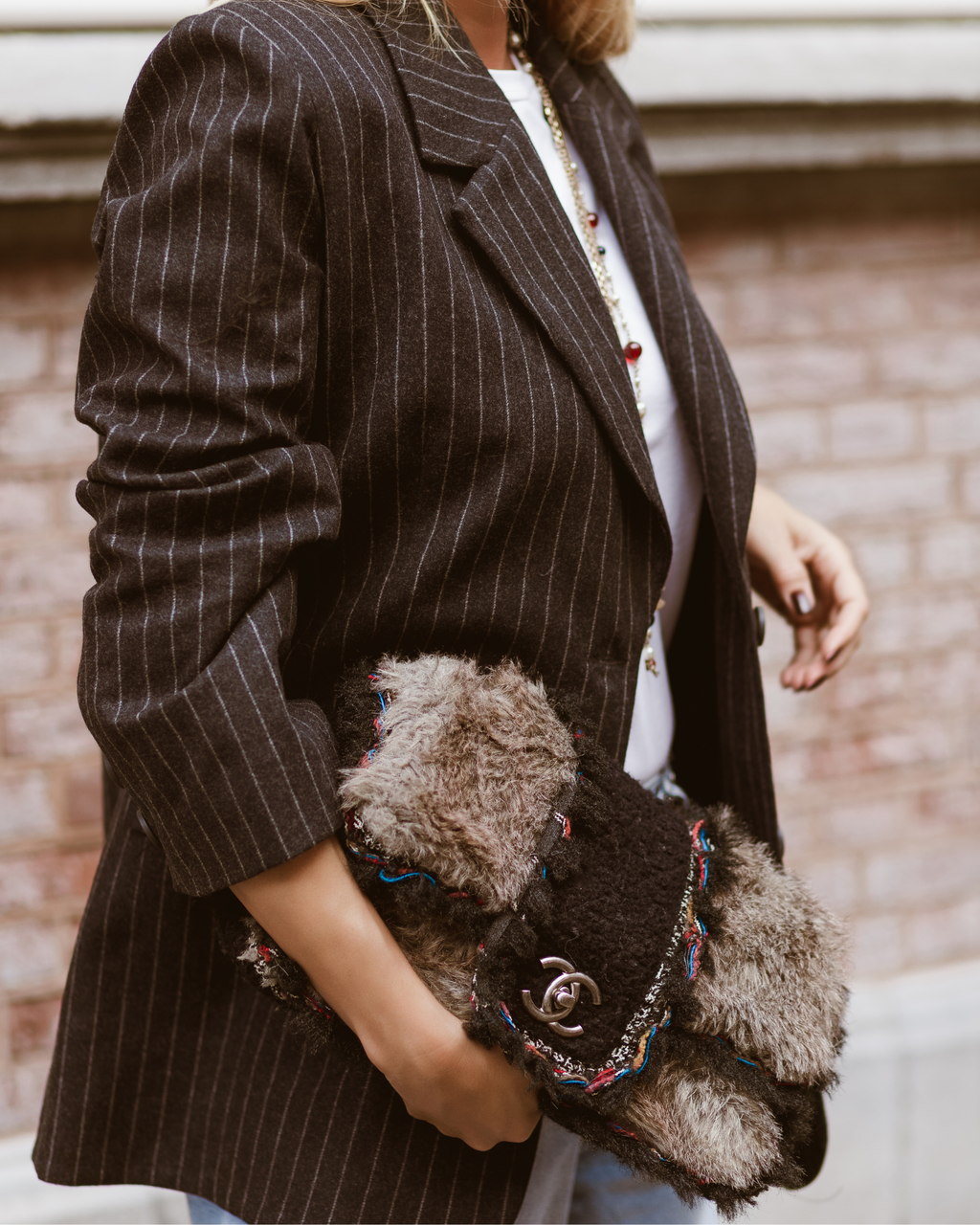 Oversized Striped Blazer - Grey