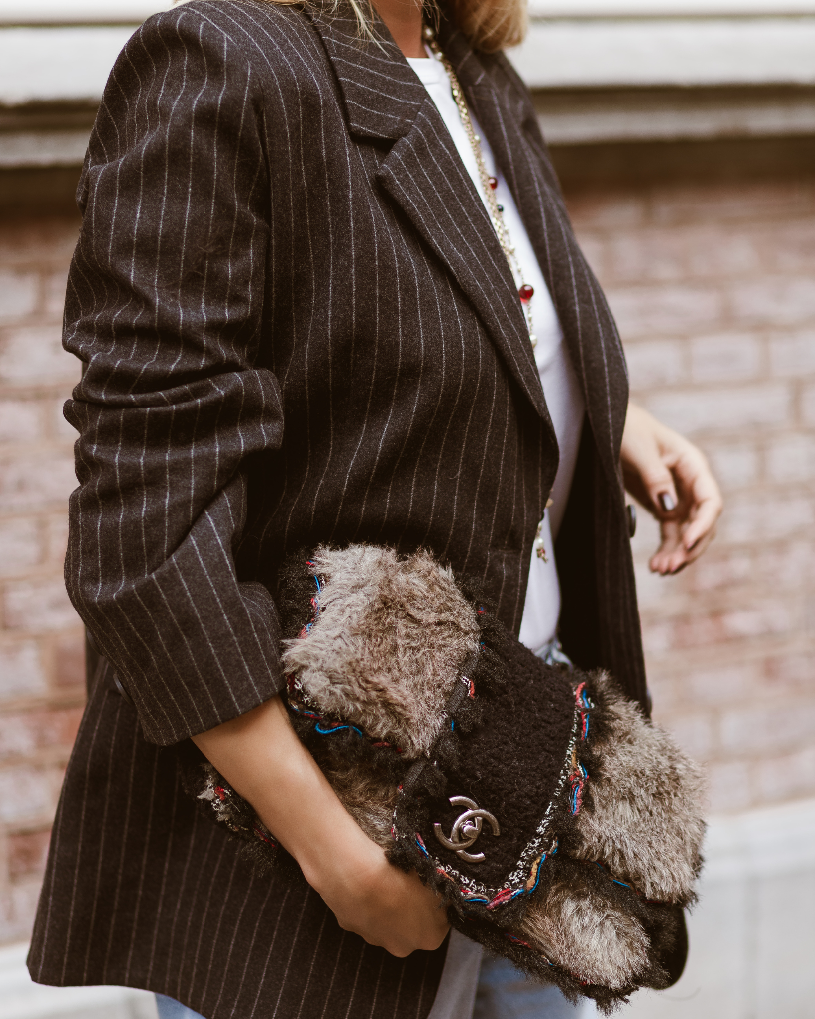 Oversized Striped Blazer - Grey