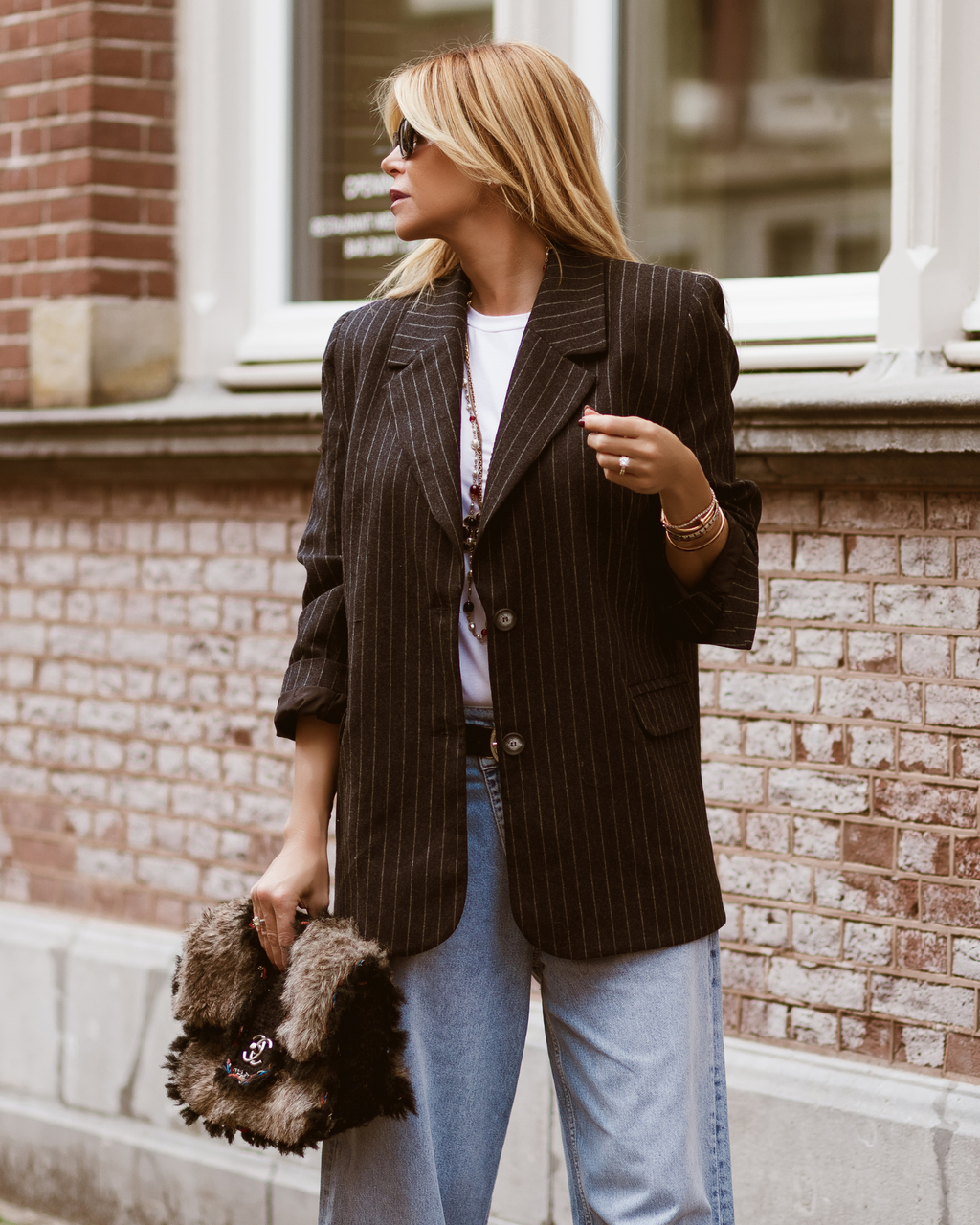 Oversized Striped Blazer - Grey