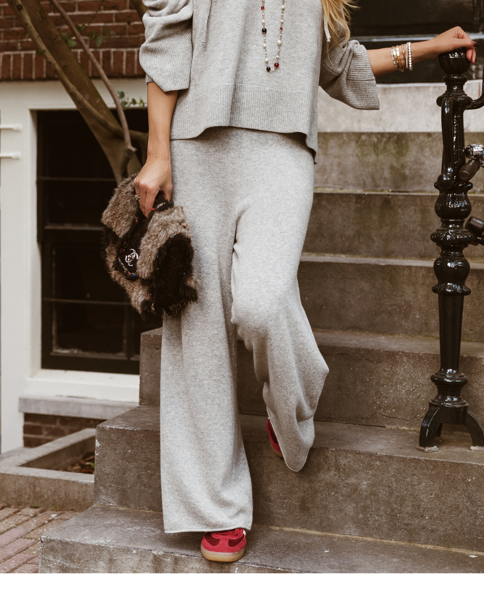 Wide Knitted Trousers - Grey