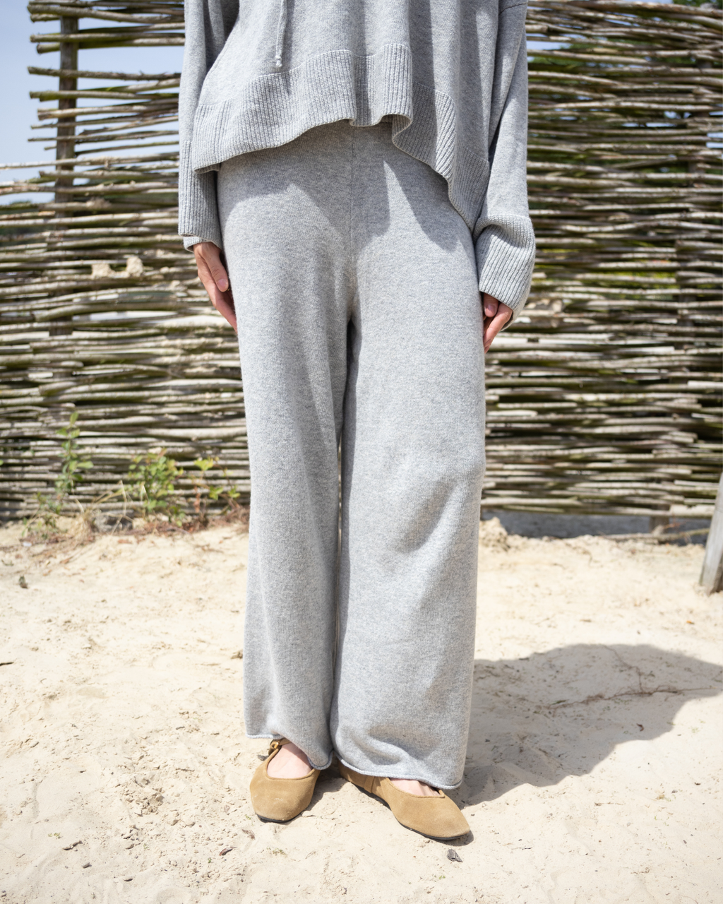 Wide Knitted Trousers - Grey