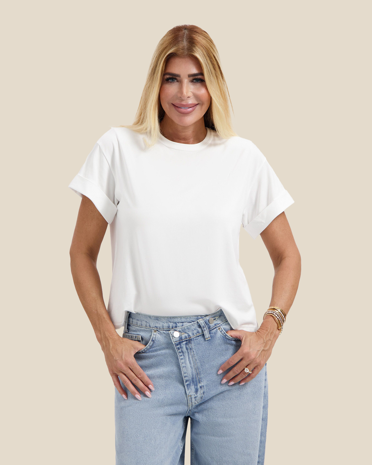 Lightly Shoulder Padded T-shirt - White